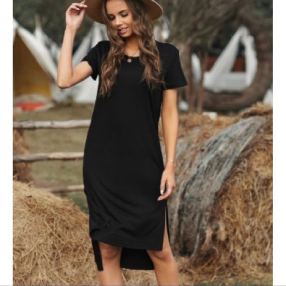 Black Crew Neck T-shirt Dress - Picture 1 of 1